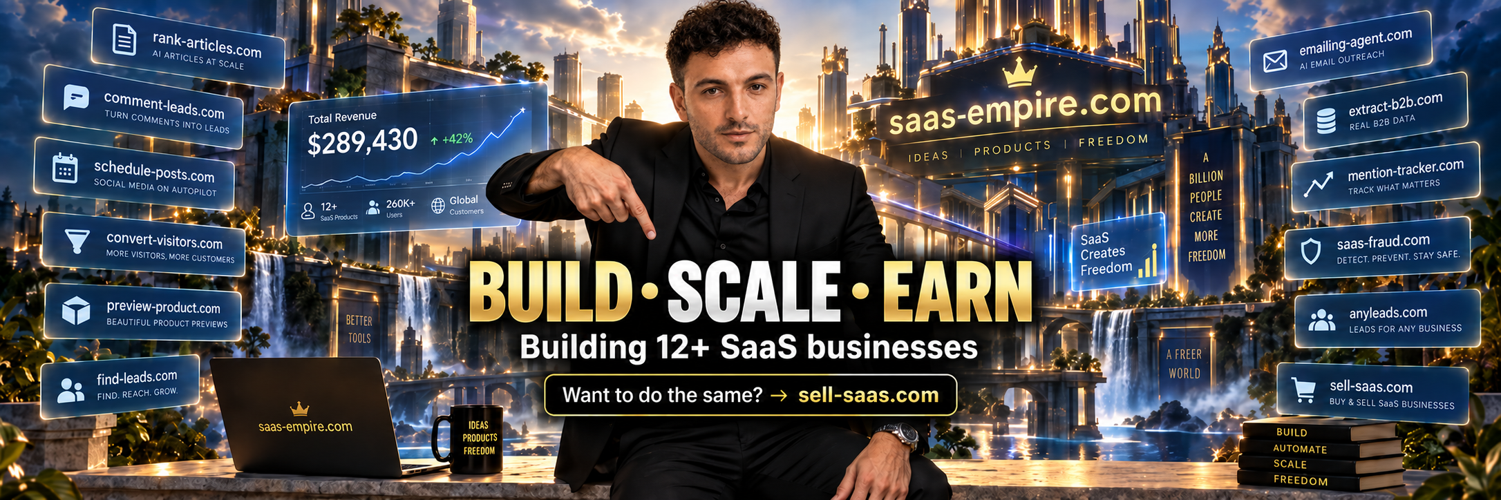 Build. Scale. Earn. Building 12+ SaaS businesses. Want to do the same on sell-saas.com.